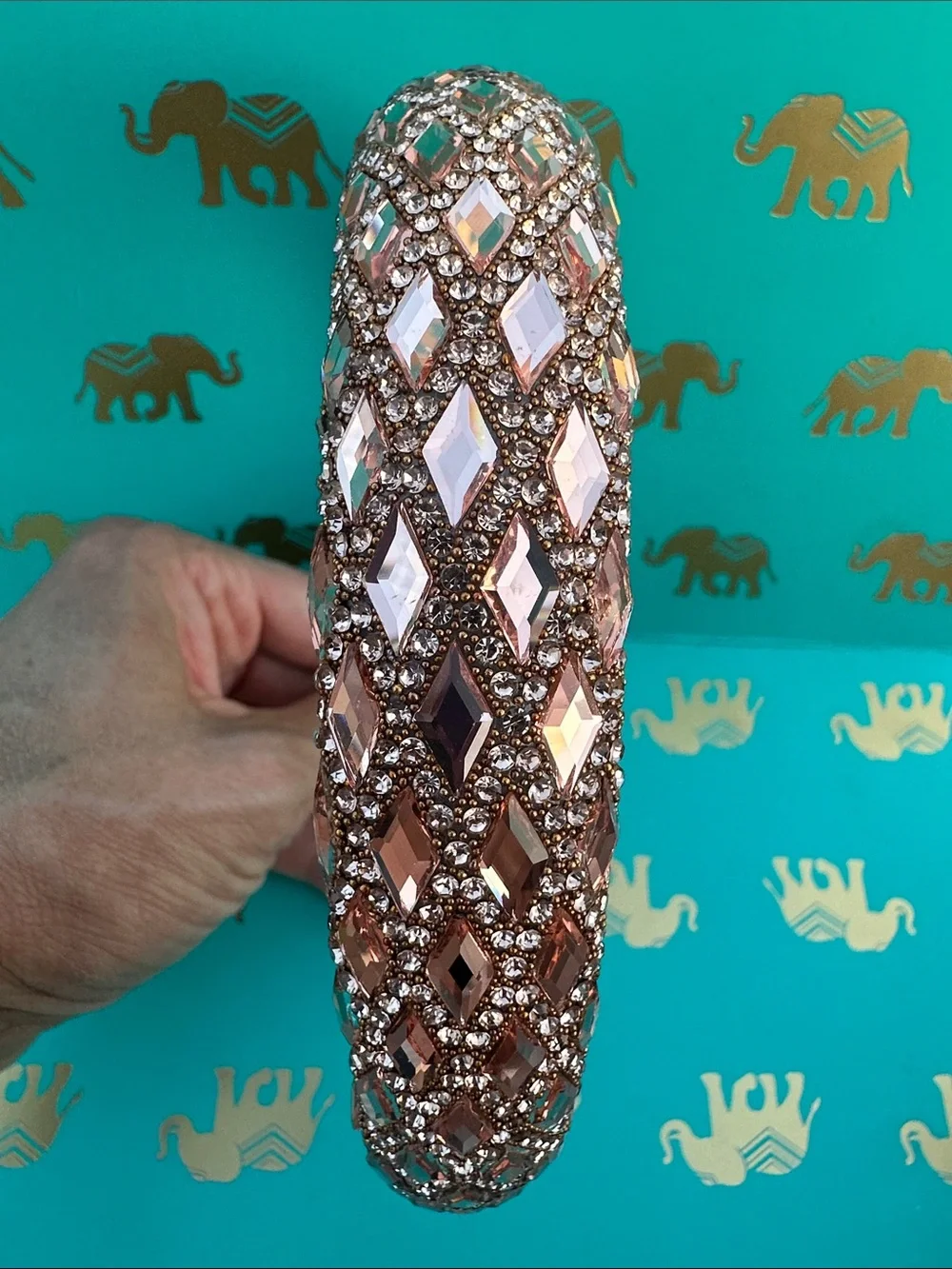 Embellished Pink Rose Gold Crystal Padded Headband